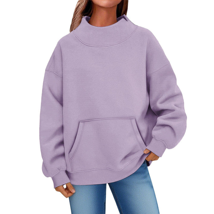 Damen Oversized Hoodie mit Stehkragen und Kängurutasche Drune