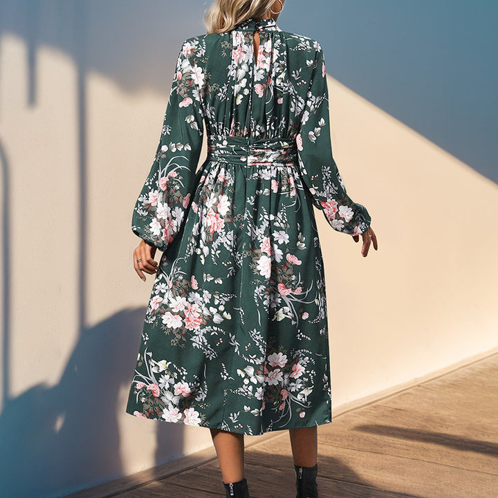 Damen Maxi-Kleid mit elegantem floralem Design und Rüschendetails Drune
