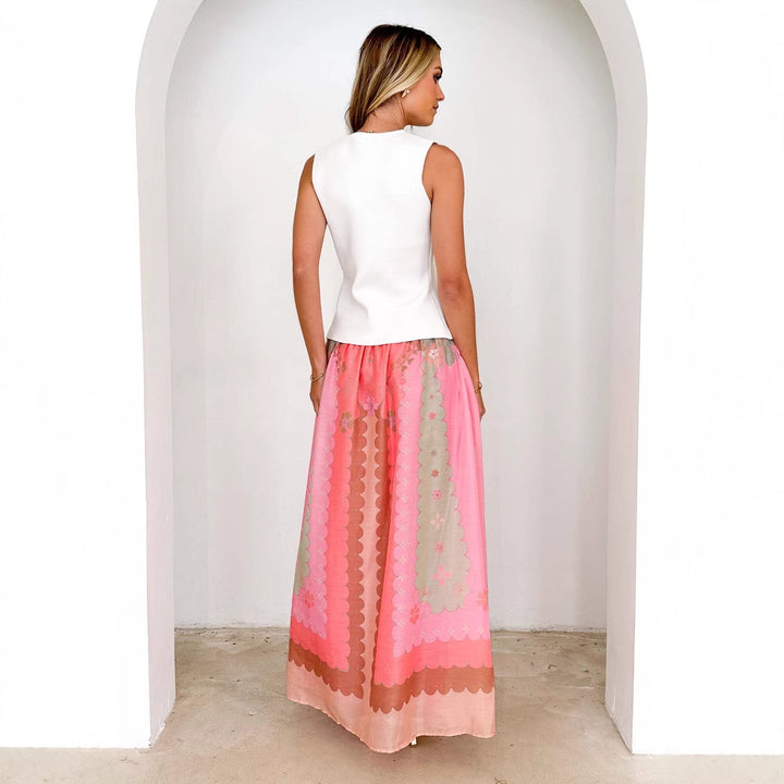 Damen Langer Boho-Rock mit floralem Design und Taillenzug Drune