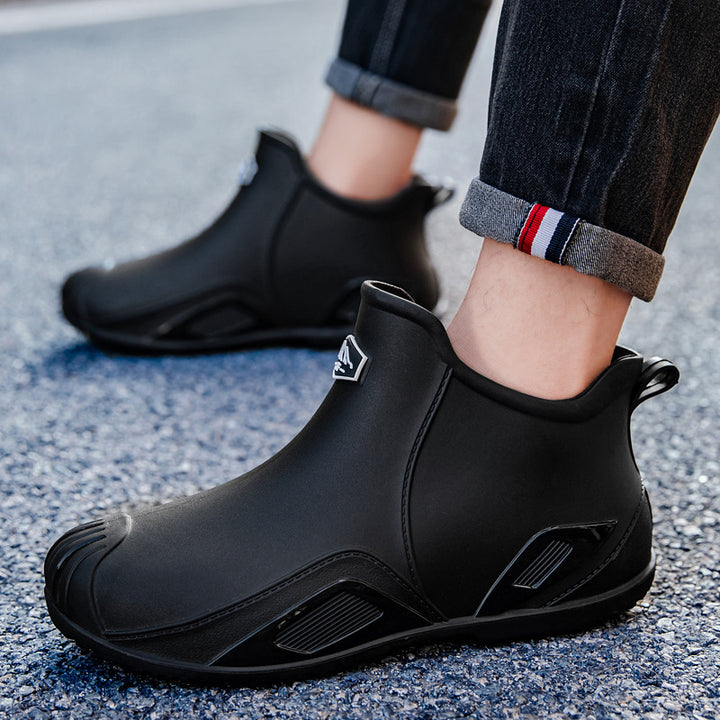 Herren Slip-On Kurzschaft-Gummiregenstiefelette mit griffiger Kontrastlaufsohle Drune