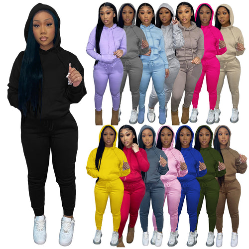 Damen nan Kapuzen-Lounge-Set mit Kängurutasche taillierter Jogginghose und Bündchen Drune