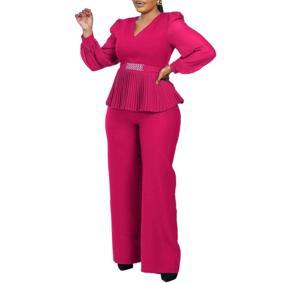 Damen Eleganter Plissee-Jumpsuit mit taillierter Passform und langen Ärmeln Drune