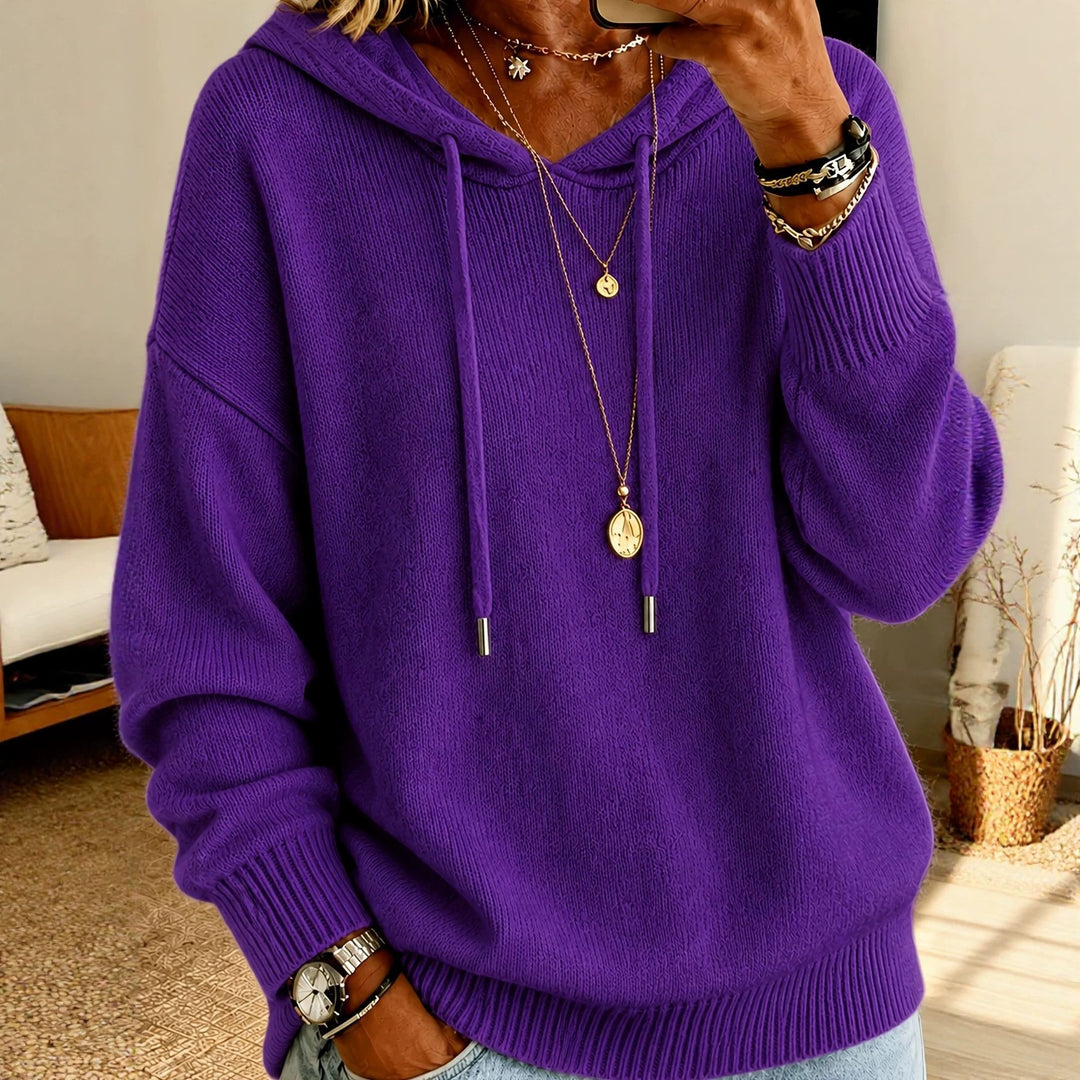 Damen Oversize Kapuzenpullover aus feinem Strick mit Kordelzug und gerippten Bündchen Drune