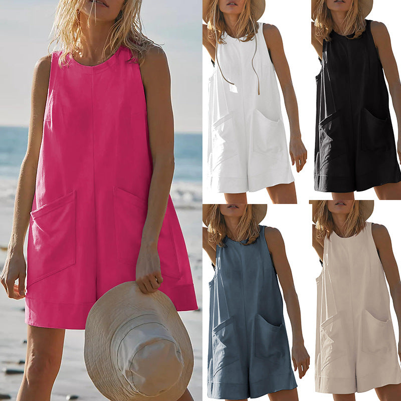 Damen lässiges Sommerkleid mit praktischen Taschen Drune