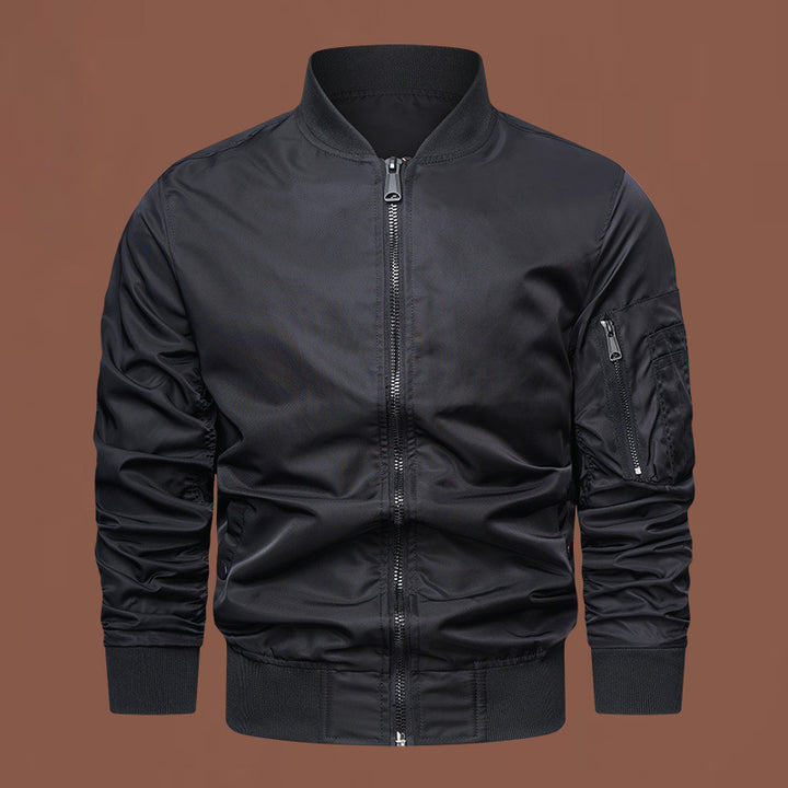 Herren  leichter Nylon-Bomber mit Ärmeltasche, Reißverschluss und gerippten Bündchen Drune