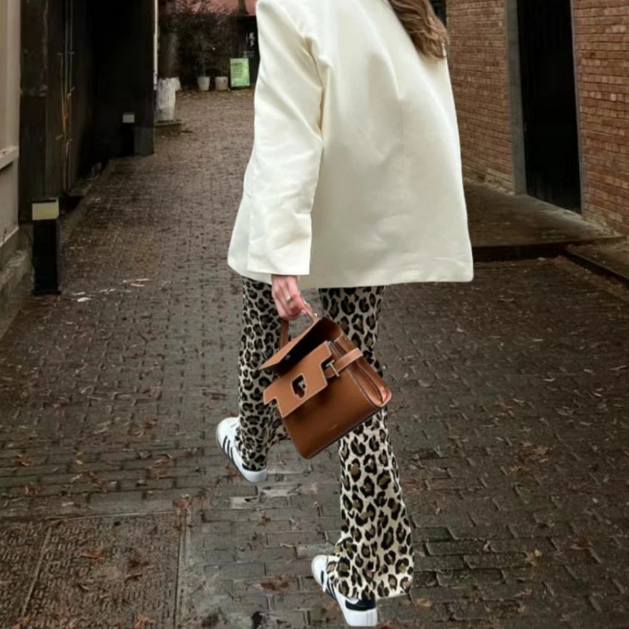 Damen modische Stoffhose mit animalischem Muster Drune