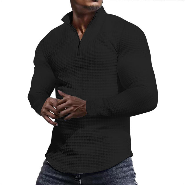 Herren Waffelstrick-Langarmshirt mit kurzem Reißverschluss Drune