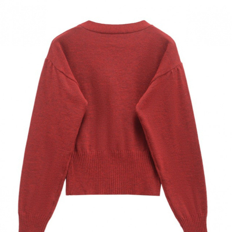 Damen modische Strickjacke mit Druckknopfverschluss und dekorativem Rüschendetail Drune