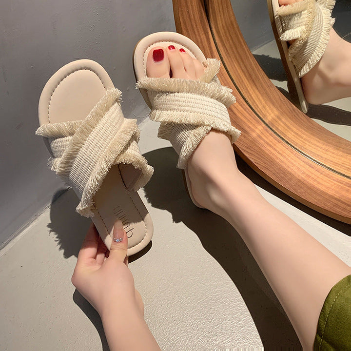 Damen Pantolette mit fransigem Design und softer Innensohle Drune