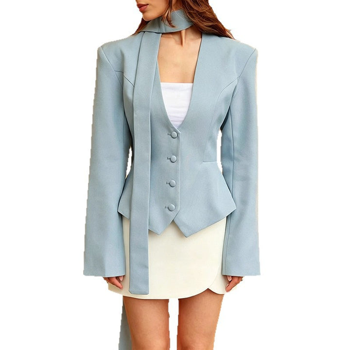 Damen Elegantes tailliertes Blazer-Set mit Weste und Schluppe Drune