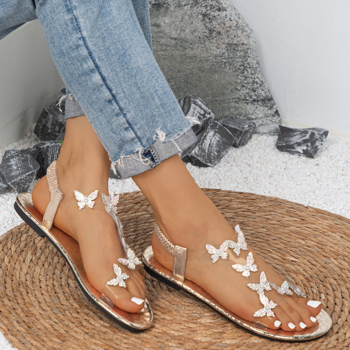 Damen Zehentrenner Sandalen mit funkelnden Schmetterlings-Applikationen Drune