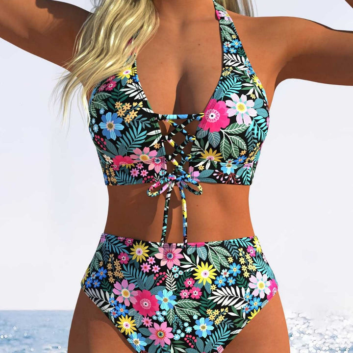 Damen Bikini-Set mit hoch tailliertem Schnitt und verspieltem Schnürdetail Drune