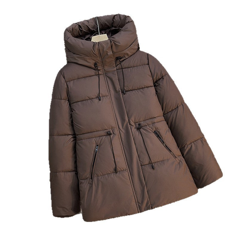 Damen Boxy‑Pufferjacke mit wattierter Isolierung, Steh‑Kapuze und Kordelzügen Drune