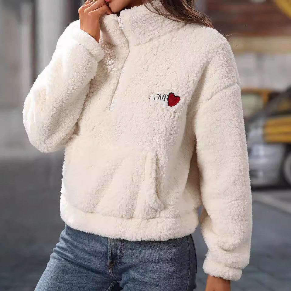 Damen Kuscheliger Fleece-Pullover mit hohem Kragen und praktischen Taschen Drune