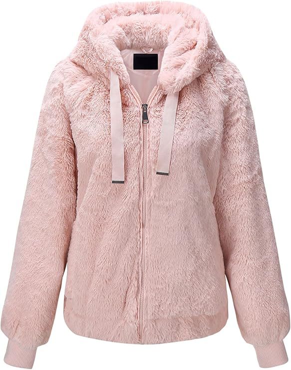 Damen Kapuzen‑Teddyjacke aus weichem Faux‑Fur mit Reißverschluss und Rippbündchen Drune