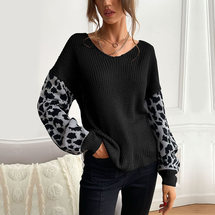 Damen Stylish Rippstrickpullover mit Karomuster Drune