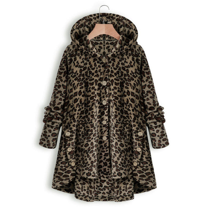 Damen Lässige Kapuzenjacke mit tierischen Mustern und Knopfdetails Drune