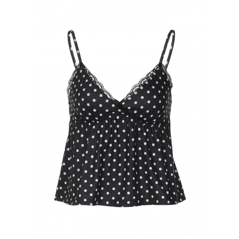 Damen Charmantes Spaghetti-Top mit Polka-Dots und Rüschendetails Drune