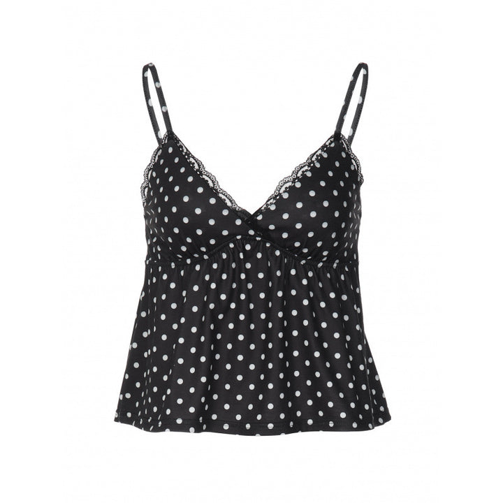 Damen Charmantes Spaghetti-Top mit Polka-Dots und Rüschendetails Drune