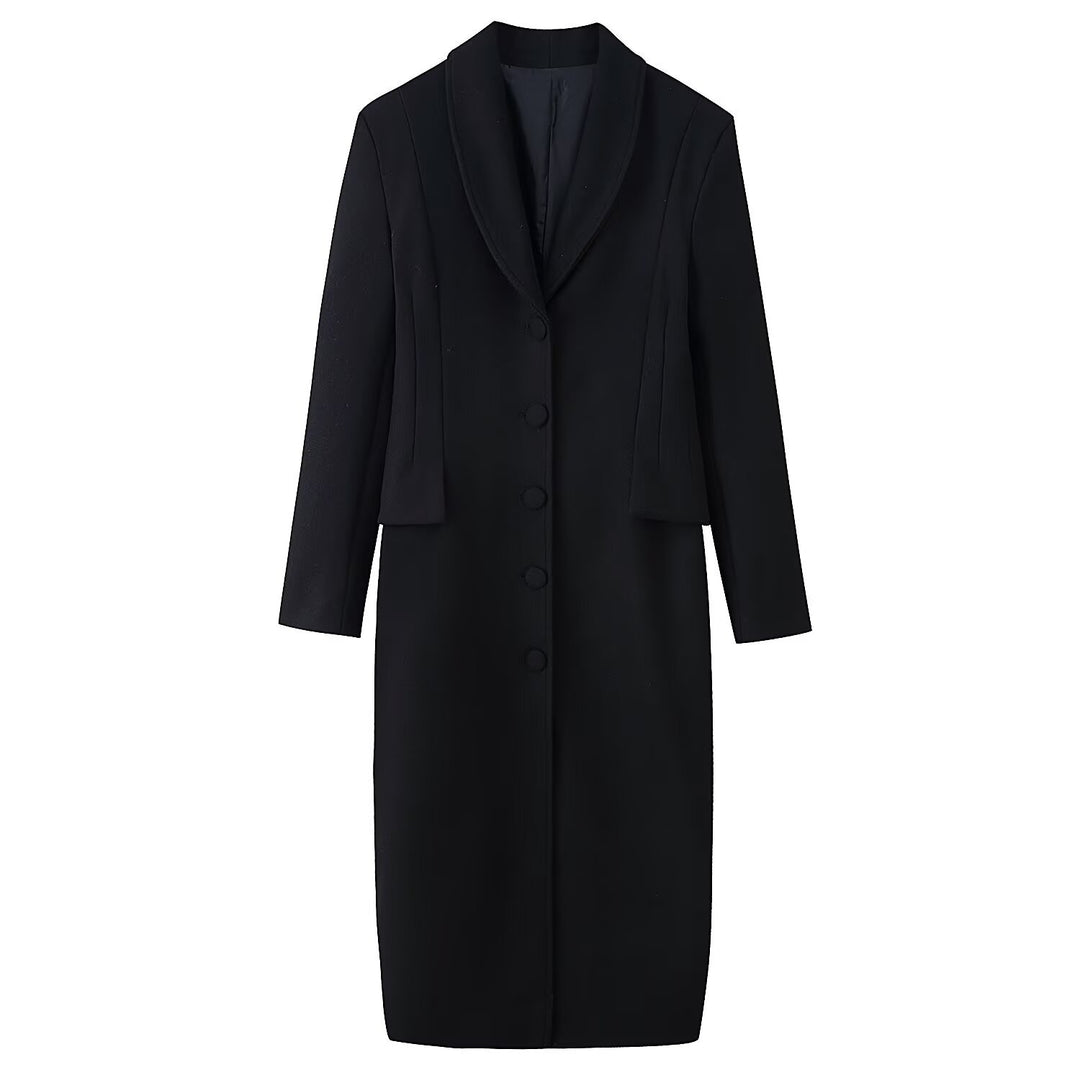 Damen Taillierter Longline-Wollmix-Mantel mit Schalkragen und verdeckter Knopfleiste Drune