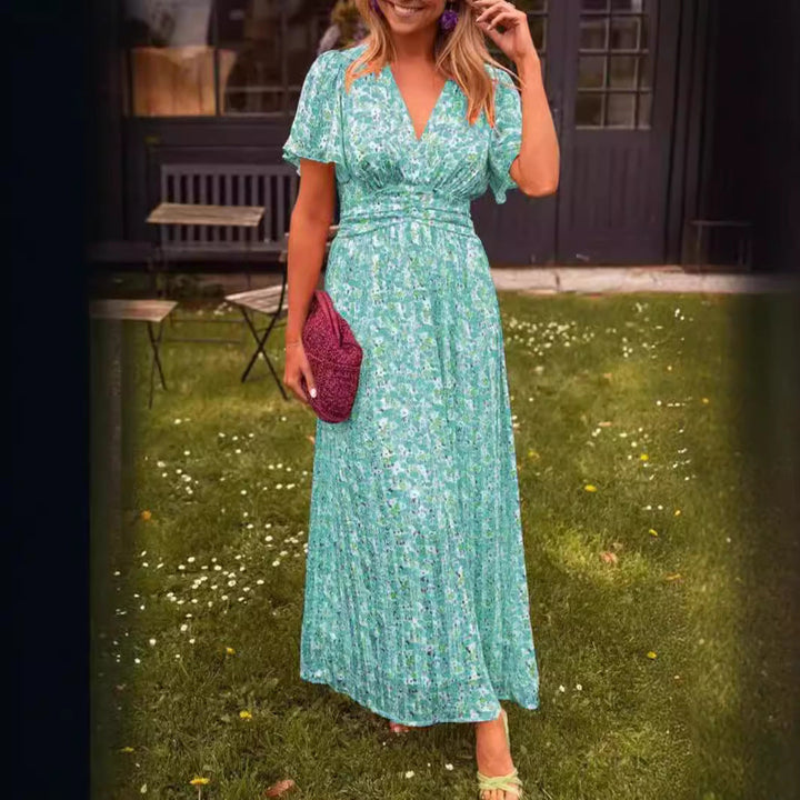 Damen Maxikleid mit floralem Muster und raffinierten Ärmeln Drune