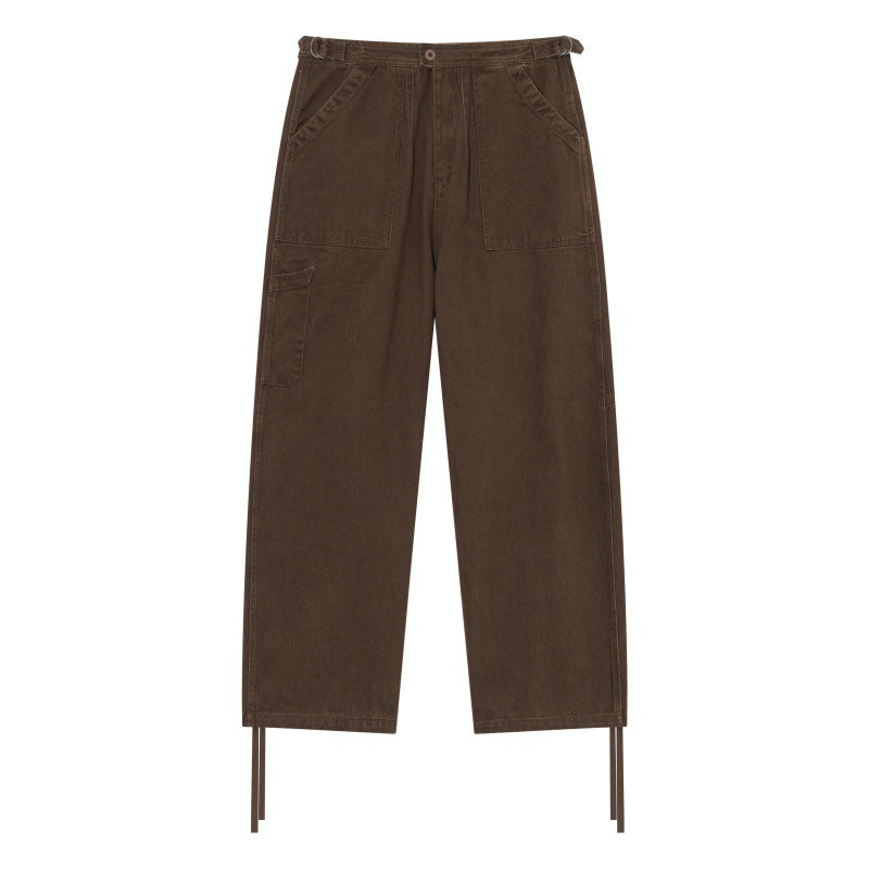 Damen High‑Waist Utility-Cargo-Hose mit geradem Bein, aufgesetzten Taschen und verstellbaren Saumbändern Drune