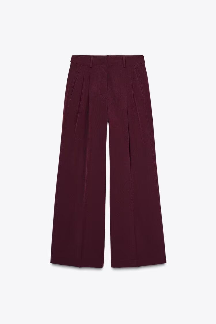 Damen Hochtaillierte Palazzo-Hose mit Bundfalten und weitem Bein Drune