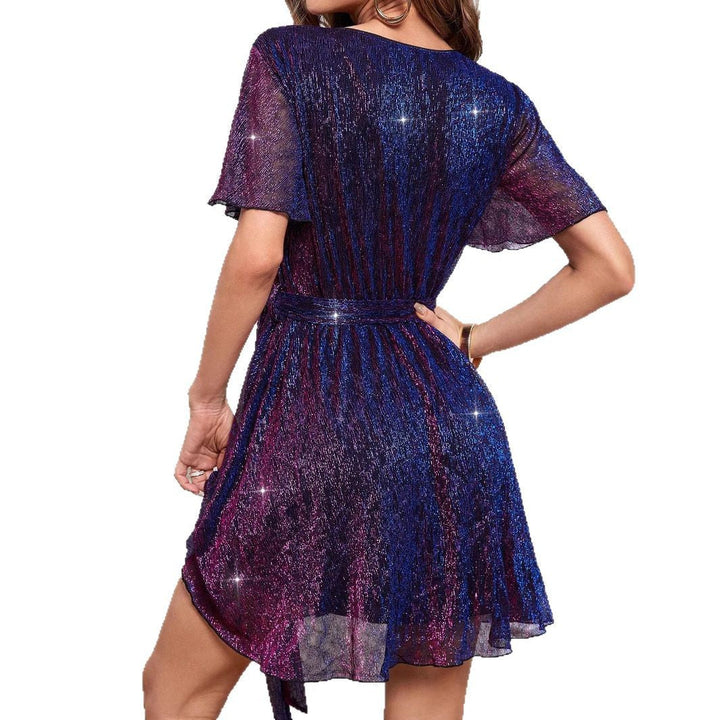 DruneMODE | V-Ausschnitt Pailletten Party Stil Kurzarm Kleid
