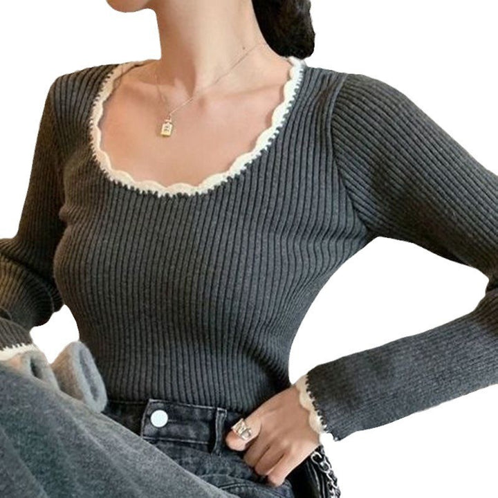 Damen Pulli mit dekorativem Wellenabschluss und feinem Rippstrick Drune