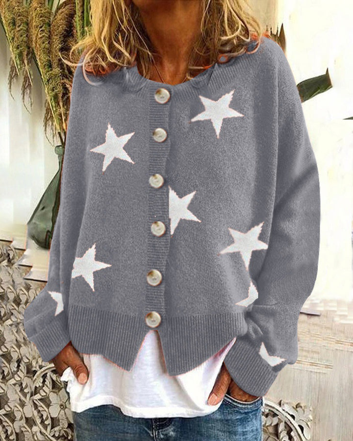 Damen Lockere Strickjacke mit Sternenmotiv Drune