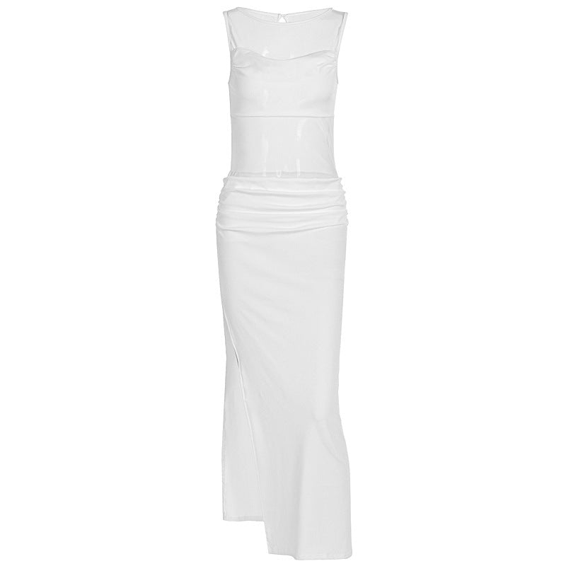 Damen Elegantes Wickelkleid mit transparenten Einsätzen und seitlichem Schlitz Drune