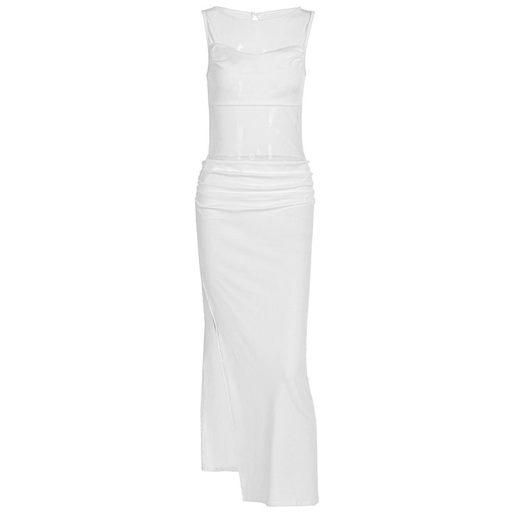 Damen Elegantes Wickelkleid mit transparenten Einsätzen und seitlichem Schlitz Drune
