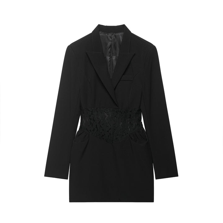 Damen 20+ tailliertes Blazerkleid mit Spitzen‑Corsage und Pattentaschen Drune