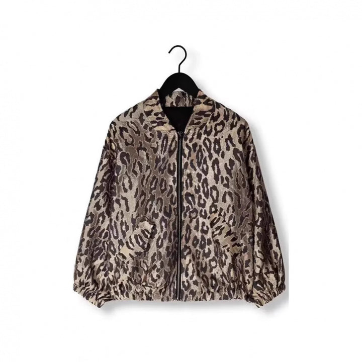 Damen modische Bomberjacke mit Leopardenmuster und elastischen Bündchen Drune