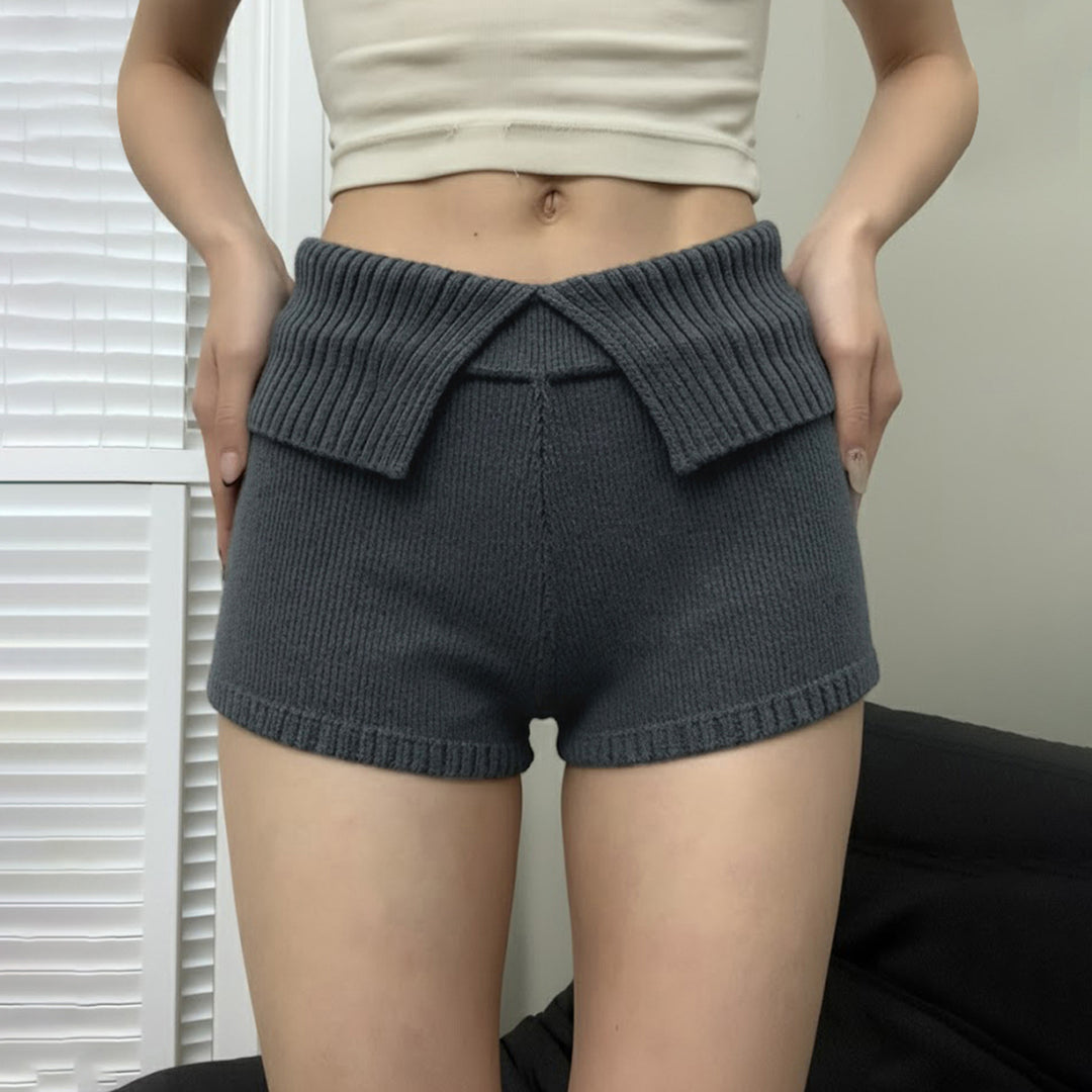 Damen komfortable und elegante Strick-Shorts mit hohem Bund Drune
