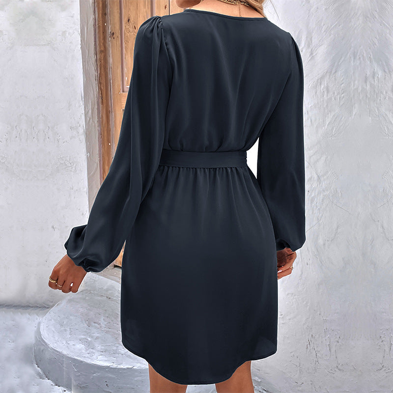 Damen Elegantes Wickelkleid mit schickem Gürtel Drune