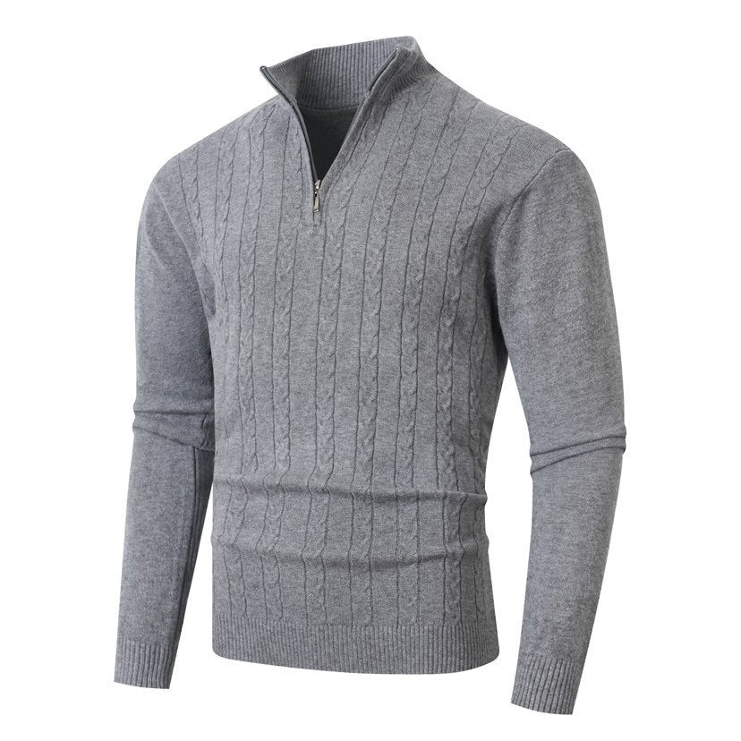 Herren stylischer Strickpullover mit hohem Stehkragen und durchgehendem Reißverschluss Drune