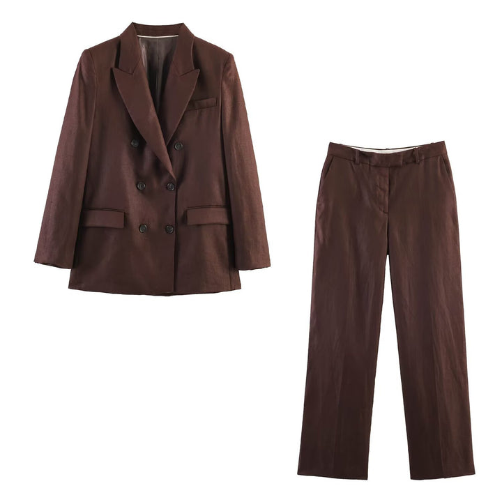Damen Doppelreihiger Blazer mit gerade geschnittener Anzughose Drune
