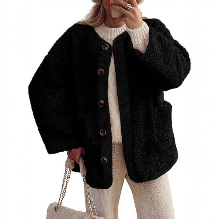 Damen Kuschelige Teddyjacke mit Knopfverschluss und aufgesetzten Taschen Drune