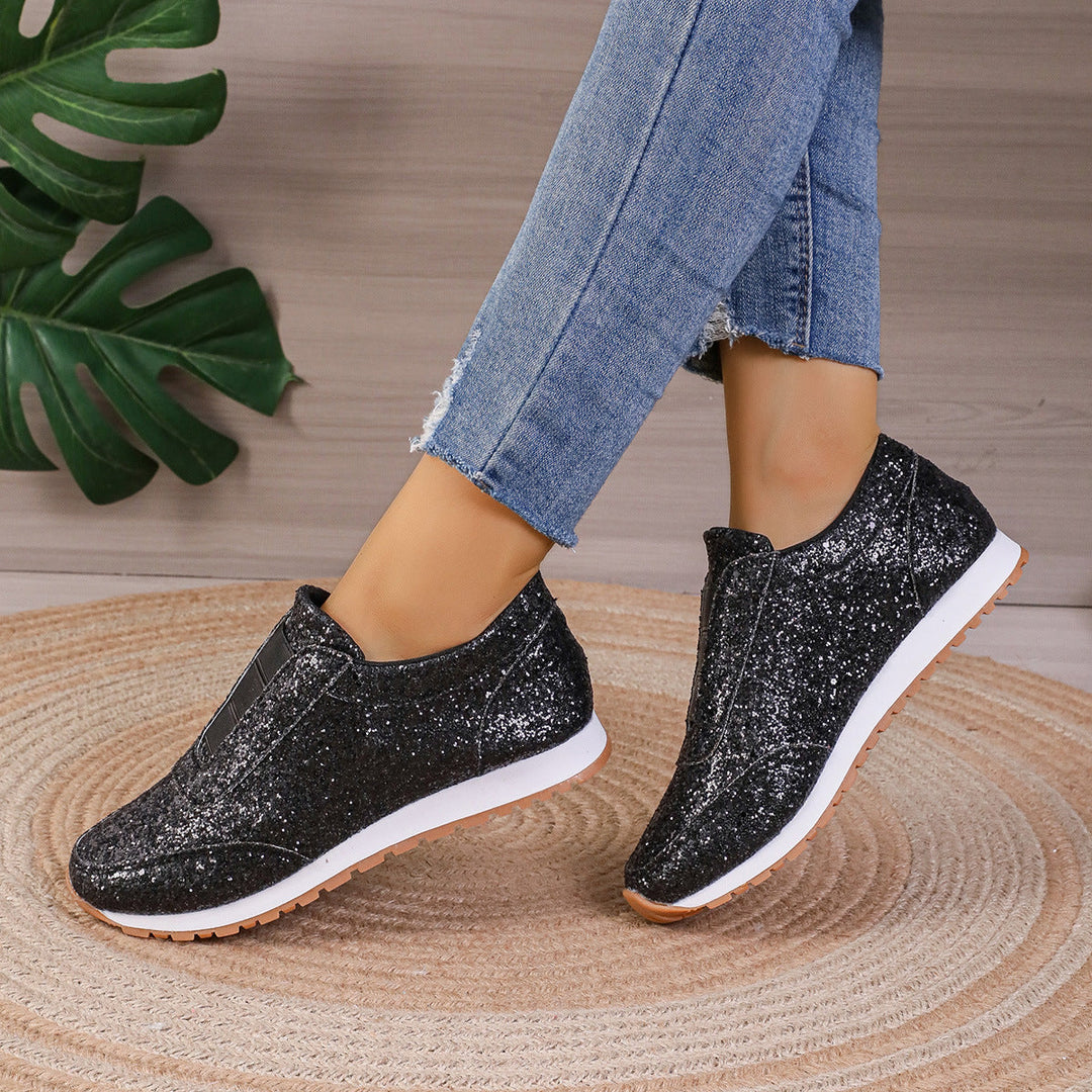 Damen Sneaker mit Glitzer-Effekt und elastischem Riemen Drune