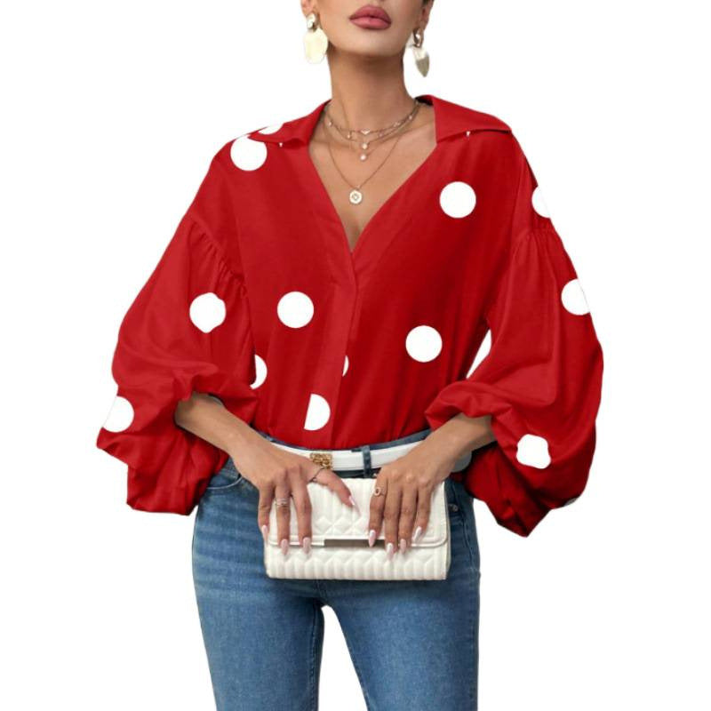 Damen Bluse mit voluminösen Ballonärmeln und elegantem Kragen Drune