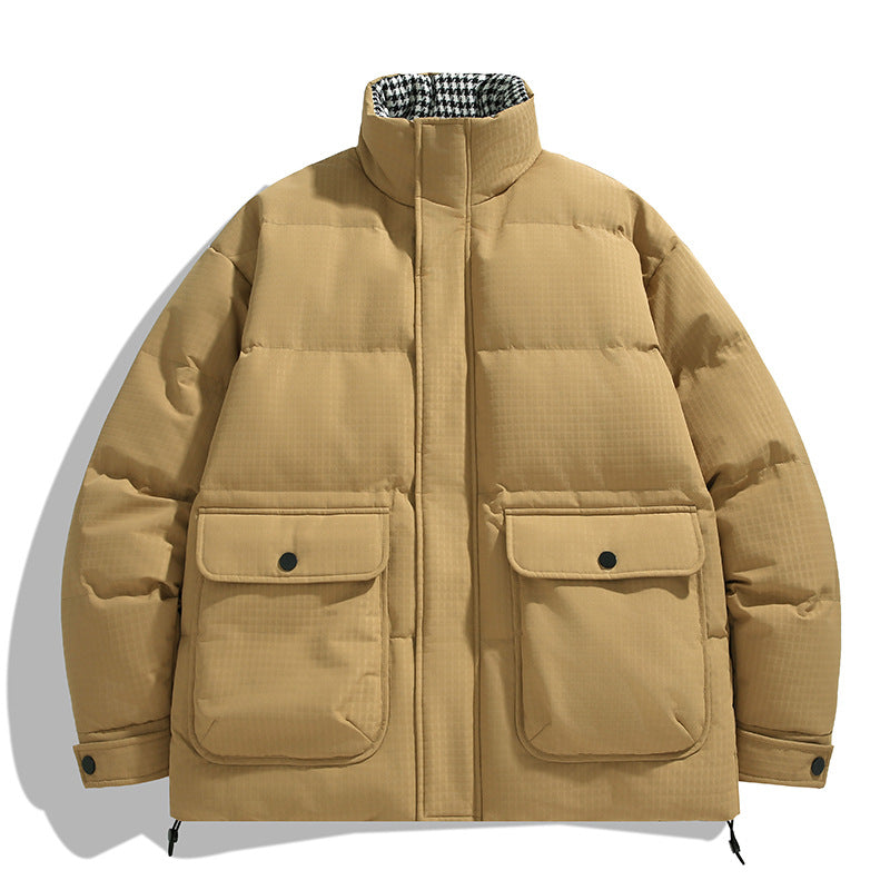 Unisex Wattierte Steppjacke mit großen Pattentaschen, Stehkragen und Ripstop-Struktur Drune