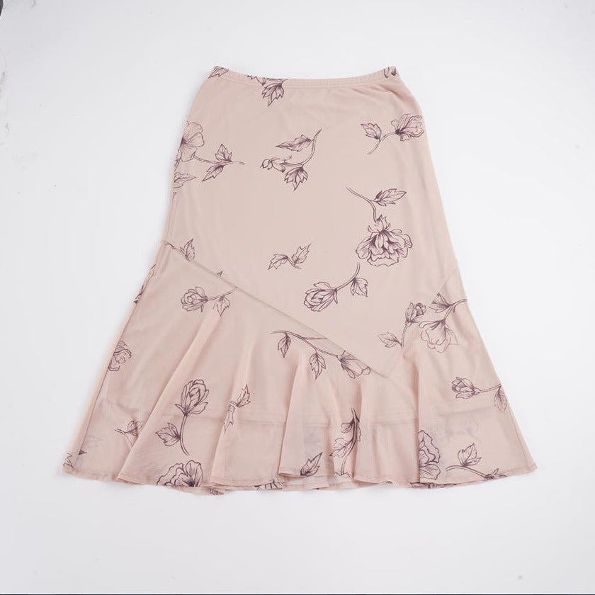 Damen Fließender Chiffon-Midirock mit zartem Blumenprint und asymmetrischem Volant Drune