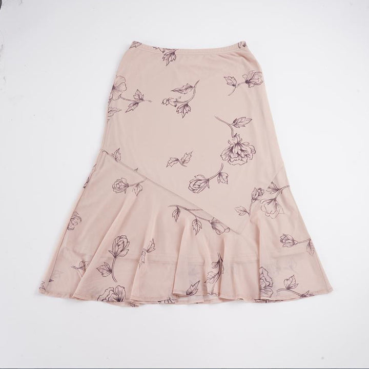 Damen Fließender Chiffon-Midirock mit zartem Blumenprint und asymmetrischem Volant Drune