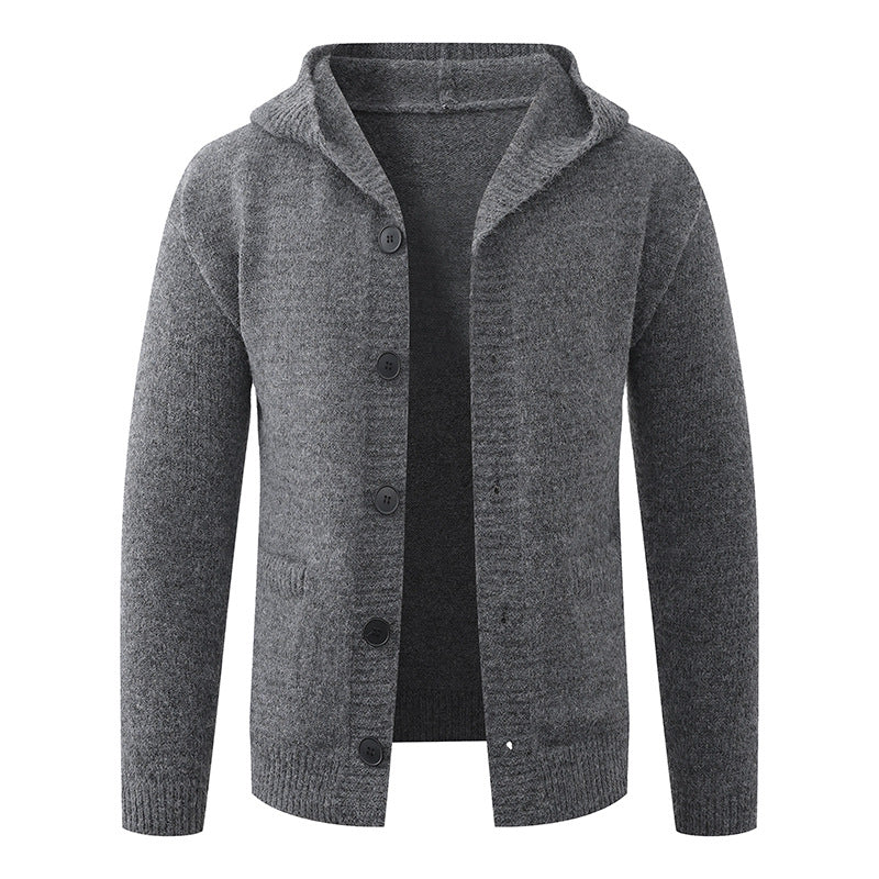 Herren Kapuzen-Strickcardigan aus Thermo-Feinstrick mit durchgehender Knopfleiste und Eingrifftaschen Drune