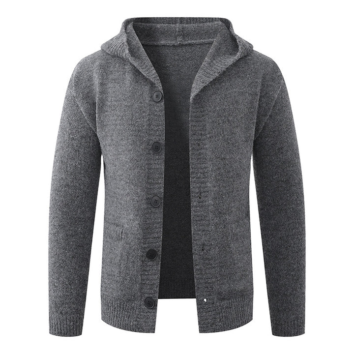 Herren Kapuzen-Strickcardigan aus Thermo-Feinstrick mit durchgehender Knopfleiste und Eingrifftaschen Drune