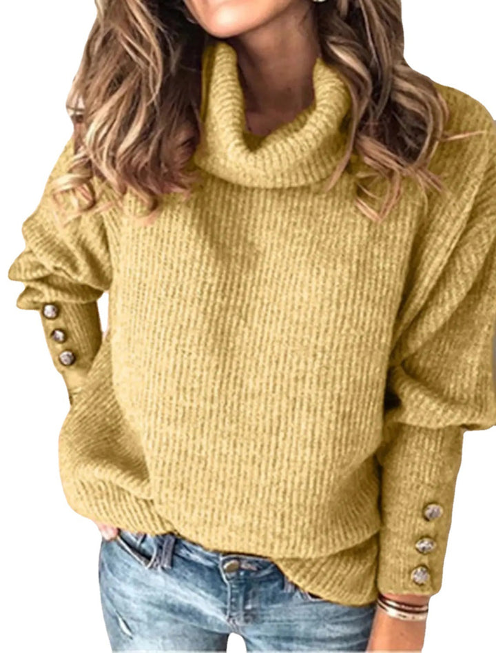 Damen Oversize-Rollkragenpullover mit Strukturstrick und Zierknöpfen Drune