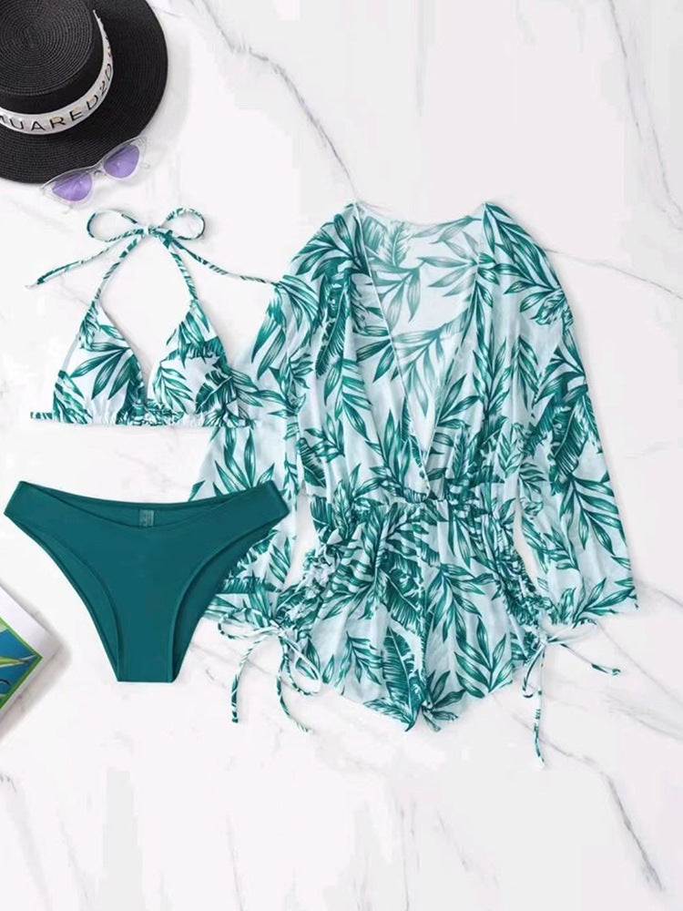 Damen Strandoutfit im Set mit kombiniertem Bikini und lässiger Kaftan Drune