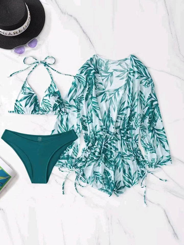 Damen Strandoutfit im Set mit kombiniertem Bikini und lässiger Kaftan Drune