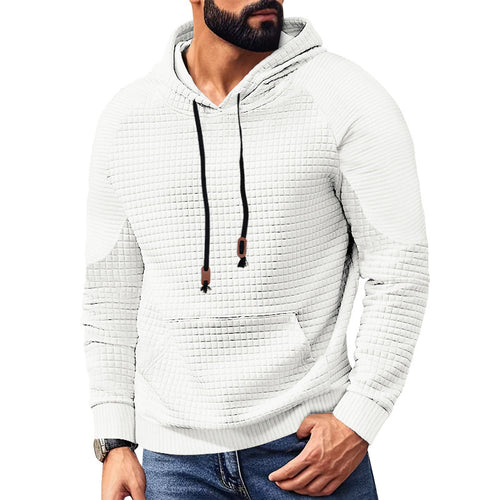 Herren nan quadratstrukturierter Kapuzenpullover in Steppoptik mit Kängurutasche, Raglanärmeln und Kordelzug Drune